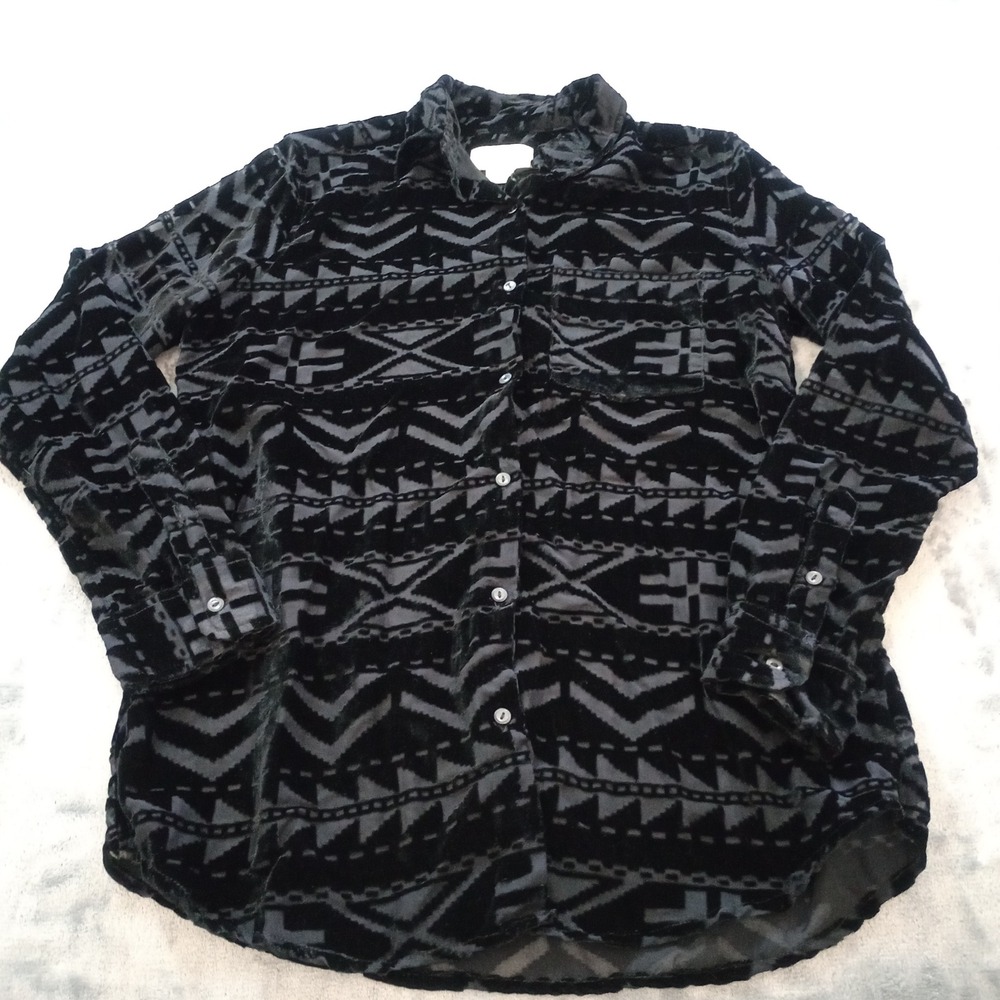 Denim & Supply Ralph Lauren Velvet Burnout Shirt Womens Small Black Aztec Grunge
